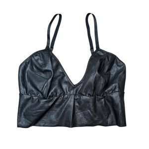 Commando Black Faux Leather Longline Bralette Medium